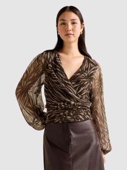 Forever New - Odette Plisse Brown Wrap Top