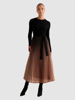 Forever New - Celina Ombre Metallic Black Midi Dress with Belt