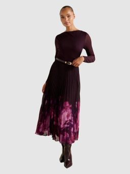 Forever New - Adelina 2 in 1 Pleat Purple Midi Dress with Belt