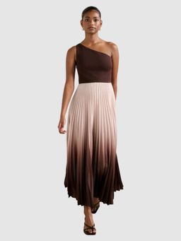 Forever New - Olena Petite One Shoulder Brown Midi Dress