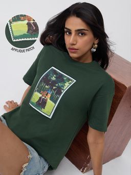 The Souled Store - Official Harry Potter: Hagrid Hut Green Women Oversized T-Shirt