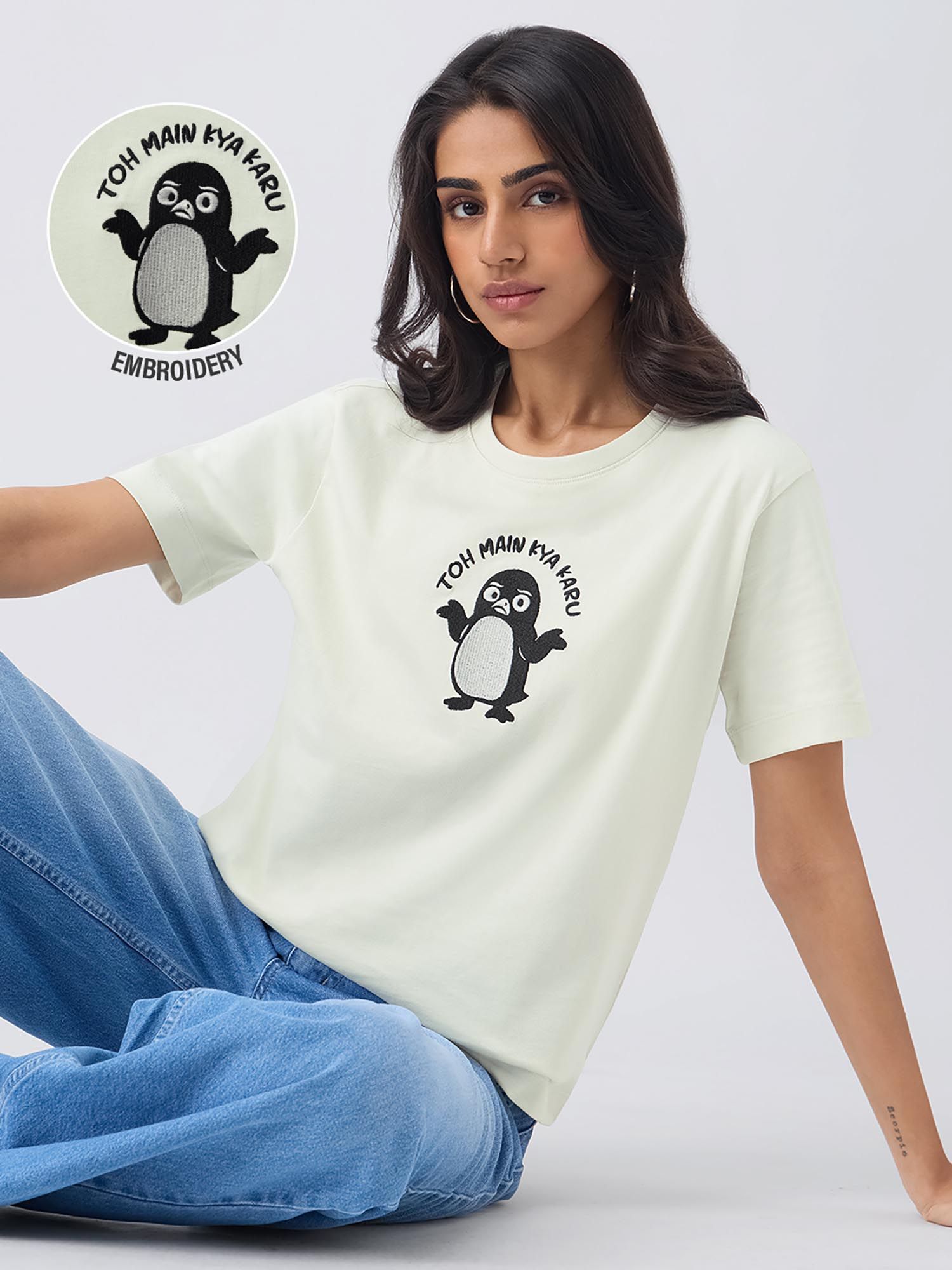 To Main Kya Karu Women Cream Relaxed Fit T-Shirt-picture-20