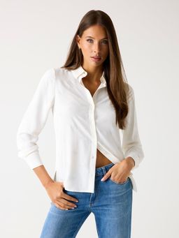 Guess - Women White Embellished Spread Collar Full Sleeve Woven Shirt