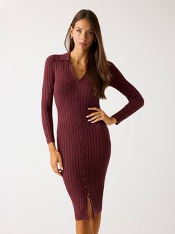 Guess - Women Maroon Full Sleeve Miranda Allison Yarn Bodycon Dress