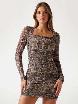 Guess - Women Beige Bernardette Slinky Mesh Bodycon Dress