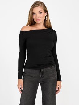 Guess - Women Jet Black Solid Full Sleeve Julianna Top