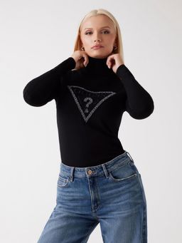 Guess - Women Black Brand Logo High Neck Long Sleeves Pullover