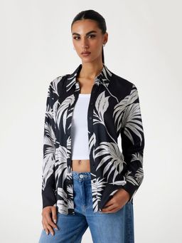 Guess - Women Black Tropical Spread Collar Long Sleeves Shirt
