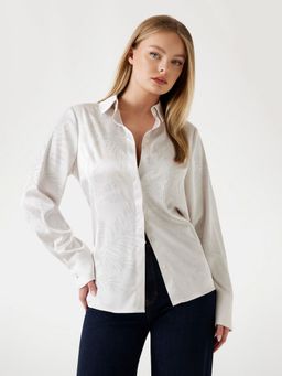 Guess - Women White Embellished Spread Collar Long Sleeves Shirt