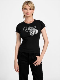 Guess - Women Black Brand Logo Round Neck Short Sleeves T-Shirt