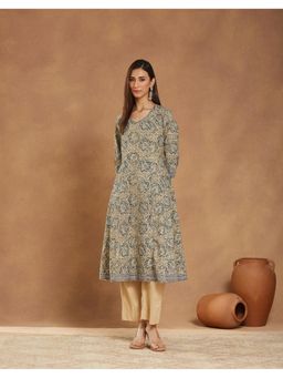 Fabindia - Women Blue Cotton Floral Flared Kurta