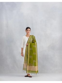 Fabindia - Green Block Print Cotton Silk Dupatta