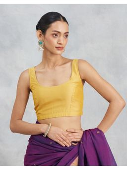 Fabindia - Mustard Solid Cotton Silk Stitched Blouse