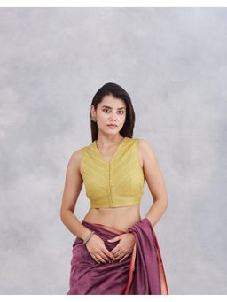 Fabindia - Mustard Stripes Cotton Silk Stitched Blouse