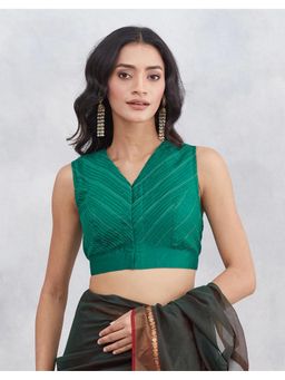 Fabindia - Teal Stripes Cotton Silk Stitched Blouse