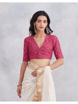Fabindia - Magenta Embroidered Viscose Blend Stitched Blouse
