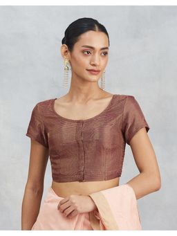 Fabindia - Brown Stripes Silk Blend Stitched Blouse