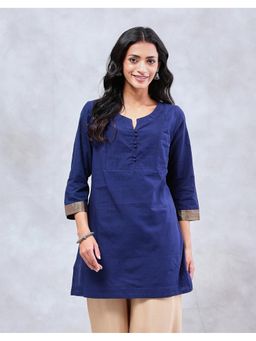 Fabindia - Women Navy Blue Cotton Solid Straight Kurta