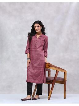 Fabindia - Women Wine Silk Solid Straight Kurta