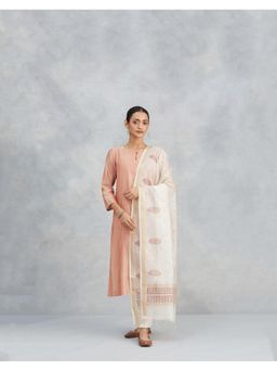 Fabindia - Off White Block Print Cotton Silk Dupatta