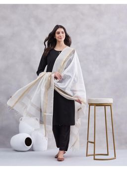 Fabindia - Beige Hand Block Cotton Silk Dupatta