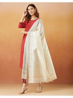 Fabindia - Beige Zari Silk Blend Dupatta