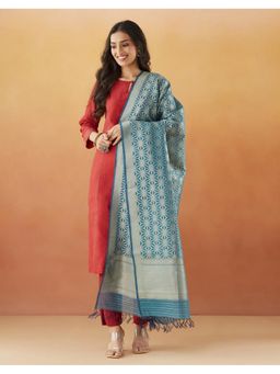 Fabindia - Teal Zari Cotton Silk Dupatta