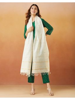 Fabindia - Off White Zari Silk Blend Dupatta