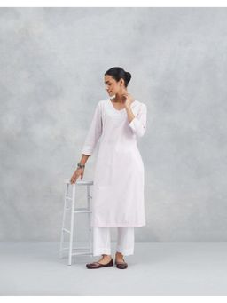 Fabindia - Women Lavender Cotton Embroidered Straight Kurta