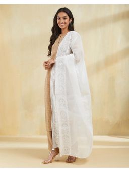 Fabindia - White Thread Work Cotton Silk Dupatta