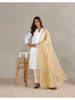 Fabindia - Thread Work Beige Cotton Silk Dupatta