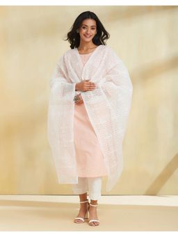 Fabindia - Thread Work White Cotton Silk Dupatta