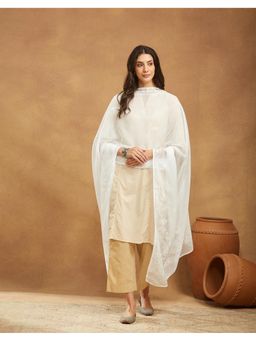 Fabindia - White Cotton Silk Thread Work Dupatta
