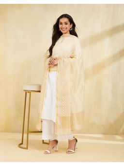 Fabindia - Beige Cotton Silk Thread Work Dupatta