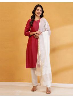 Fabindia - Thread Work Cotton Silk Off White Dupatta