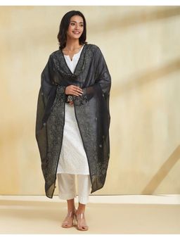 Fabindia - Thread Work Black Cotton Silk Dupatta