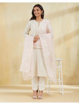 Fabindia - Thread Work Pink Cotton Silk Dupatta