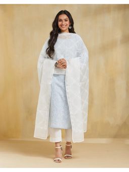 Fabindia - Women White Thread Work Cotton Silk Dupatta