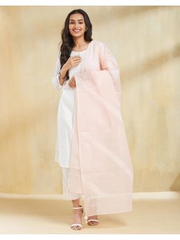 Fabindia - Women Pink Thread Work Cotton Silk Dupatta