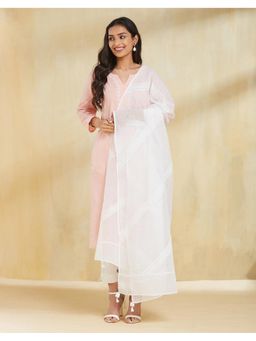 Fabindia - Women'S White Thread Work Cotton Silk Dupatta