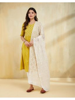Fabindia - Cream Thread Work Cotton Silk Dupatta