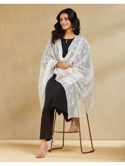 Fabindia - Thread Work Cotton Silk White Dupatta