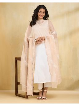 Fabindia - Women Beige Thread Work Cotton Silk Dupatta