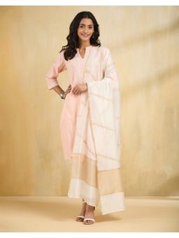 Fabindia - Off White Cotton Silk Thread Work Dupatta