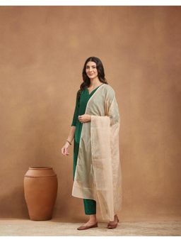 Fabindia - Women'S Beige Thread Work Cotton Silk Dupatta