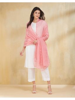 Fabindia - Pink Embroidered Cotton Silk Dupatta