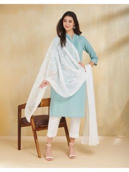 Fabindia - Embroidered Cotton Silk White Dupatta