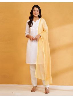 Fabindia - Yellow Women's Thread Work Cotton Silk Dupatta