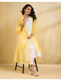 Fabindia - Yellow Embroidered Cotton Silk Dupatta