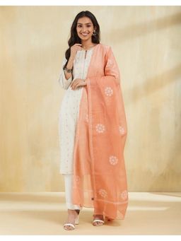 Fabindia - Peach Thread Work Cotton Silk Dupatta